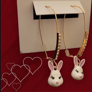 New Betsey Johnson Bunny Crystal Enamel Dangle Drop Wire Earring